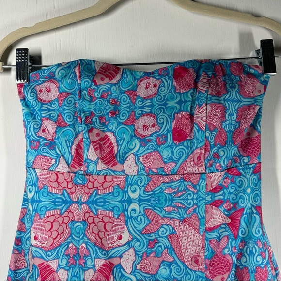 NWT Kaeli Smith Mini Strapless Dress Women's 2 Blue Pink Tropical Cruise Beach - Picture 5 of 10